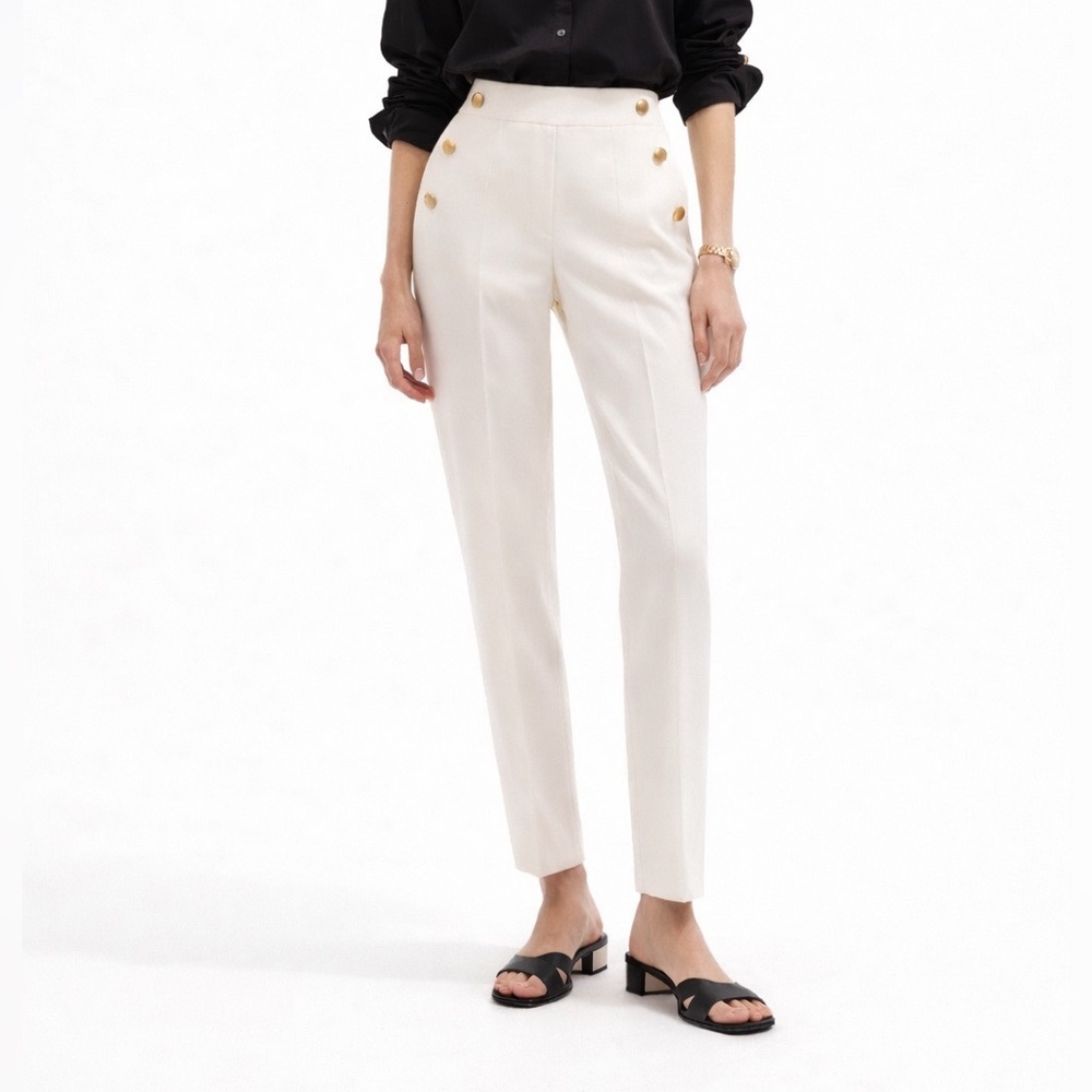 Zara Cream High-Waist Button Detail Trousers